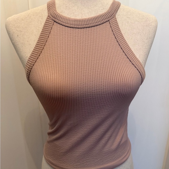 Free People Tops - Ribbed Halter Neck Top in Tan